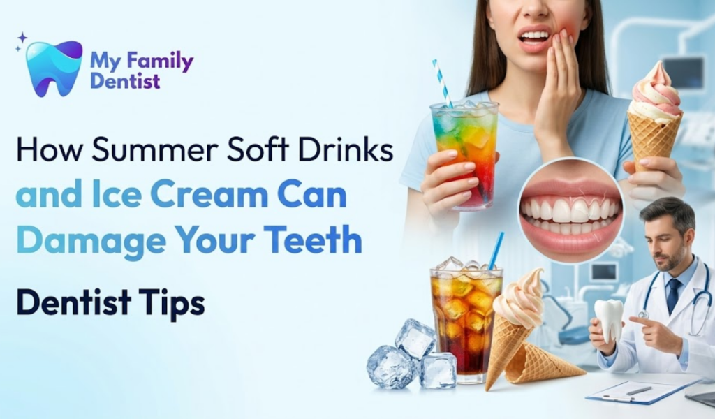 Summer soft drinks and ice cream affecting dental health and tooth enamel
